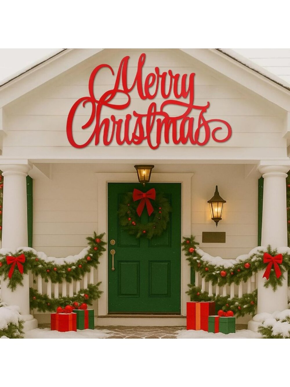 47" Red Merry Christmas Metal Wall Decor - Outdoor Holiday Decoration, Festive
